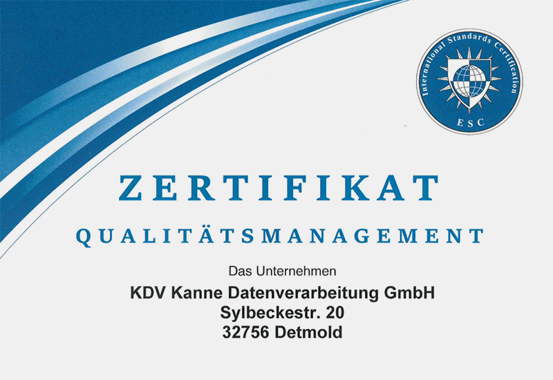 Zertifikat Qualitätsmanagement KDV